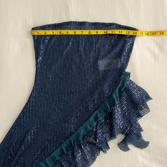 Free People Taylor Sequin Tube Top Blue Asymmetrical Strapless Top, Size Medium - Picture 7 of 11